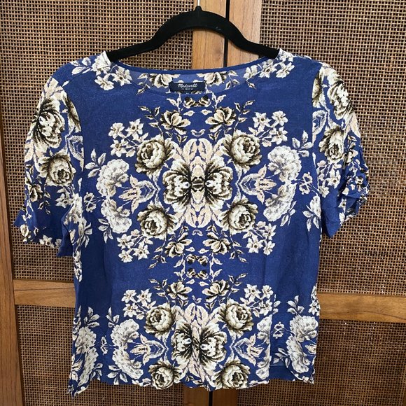 Madewell Tops - Madewell • Lightweight Silk Blue Floral Top • NWOT